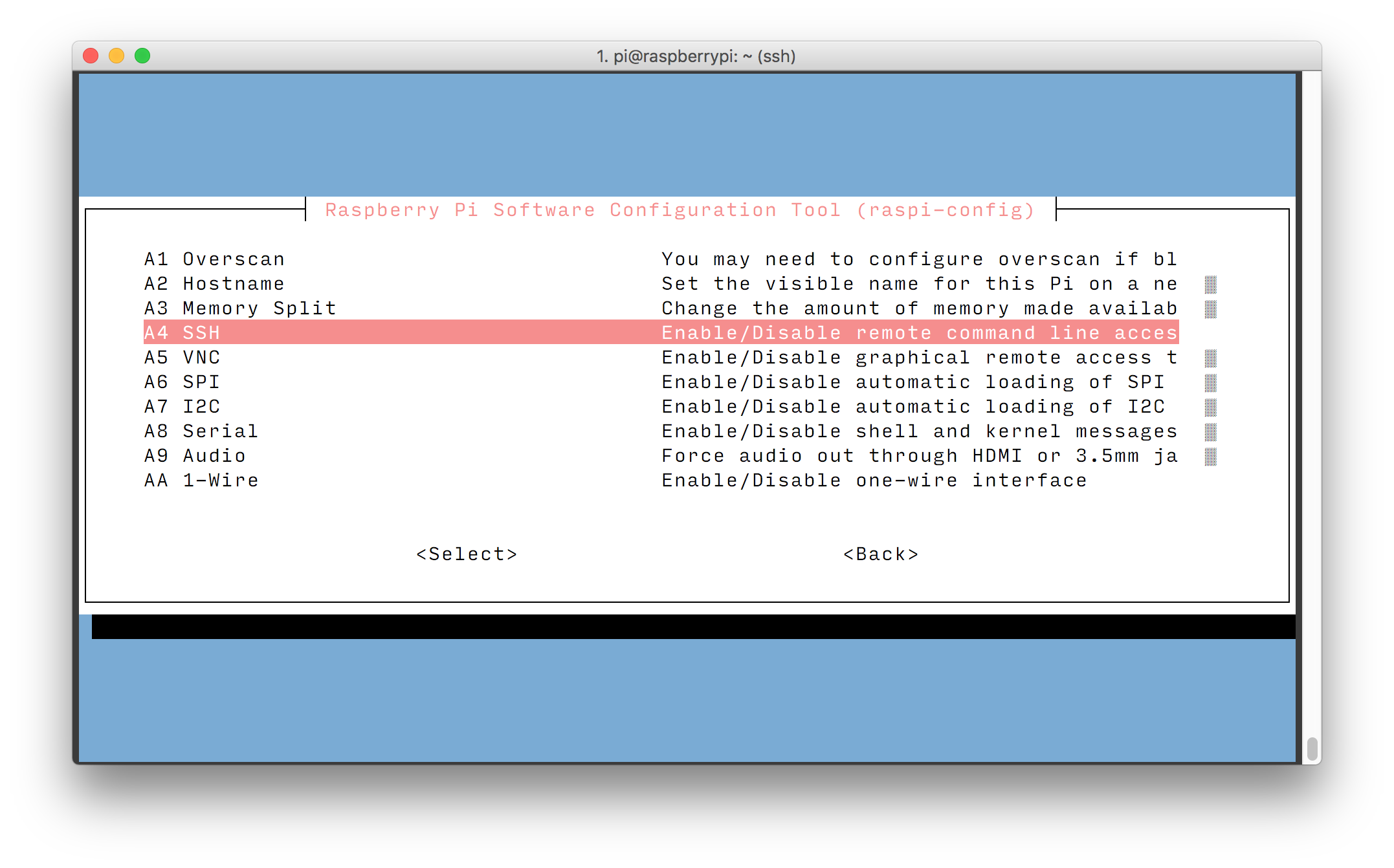 raspi-config dialog